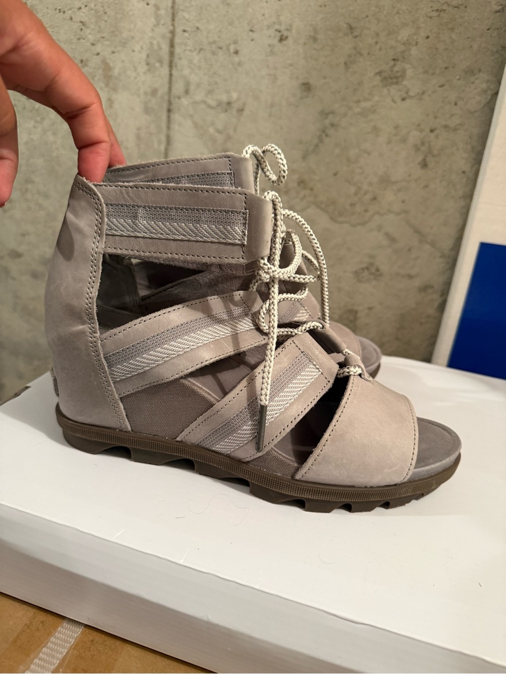 Sorel Women's Lace-Up Wedge Sandals in Light Gray
